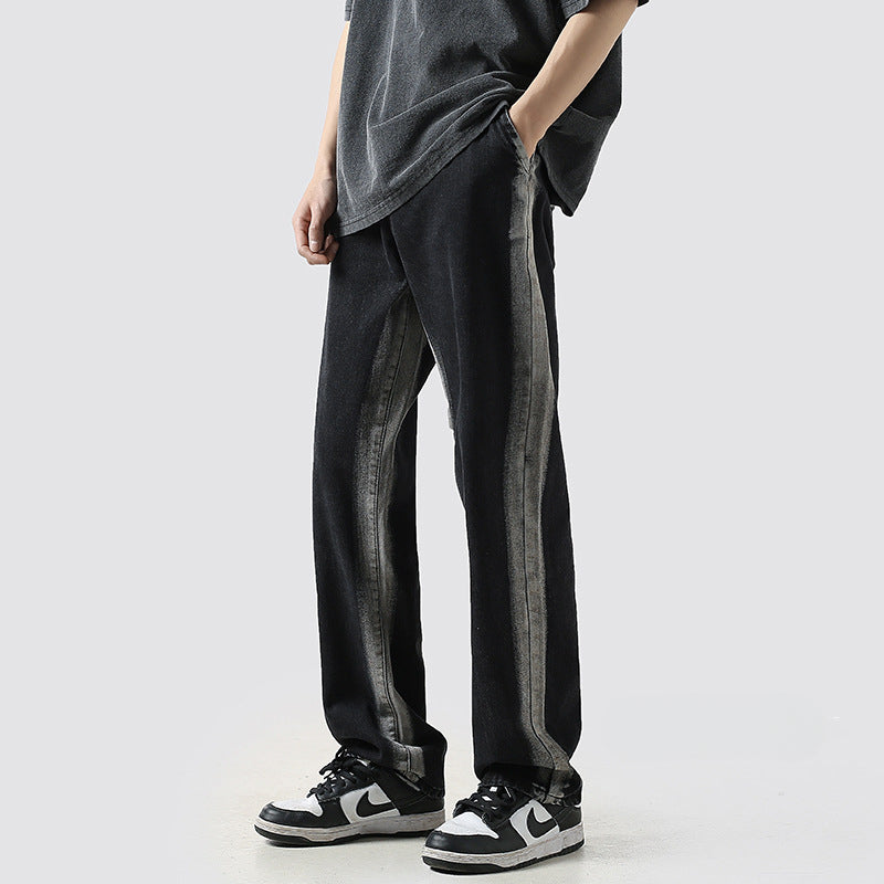 Men Jeans Straight Jeans Men's Autumn Loose Distressed Wide-Leg Pants
