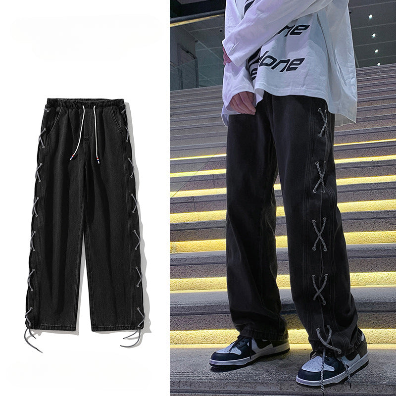 Men Jeans Spring and Autumn Straight Loose Denim Long Hip Hop Wide Leg Pants