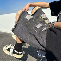 Men Jeans Ripped Denim Shorts Loose Casual Shorts