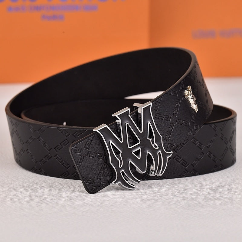 Amiri Belt Black cross pattern Golden deer logo