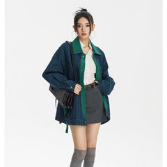 Unisex Jacket Vintage Stripe Stitching Loose Denim Jacket