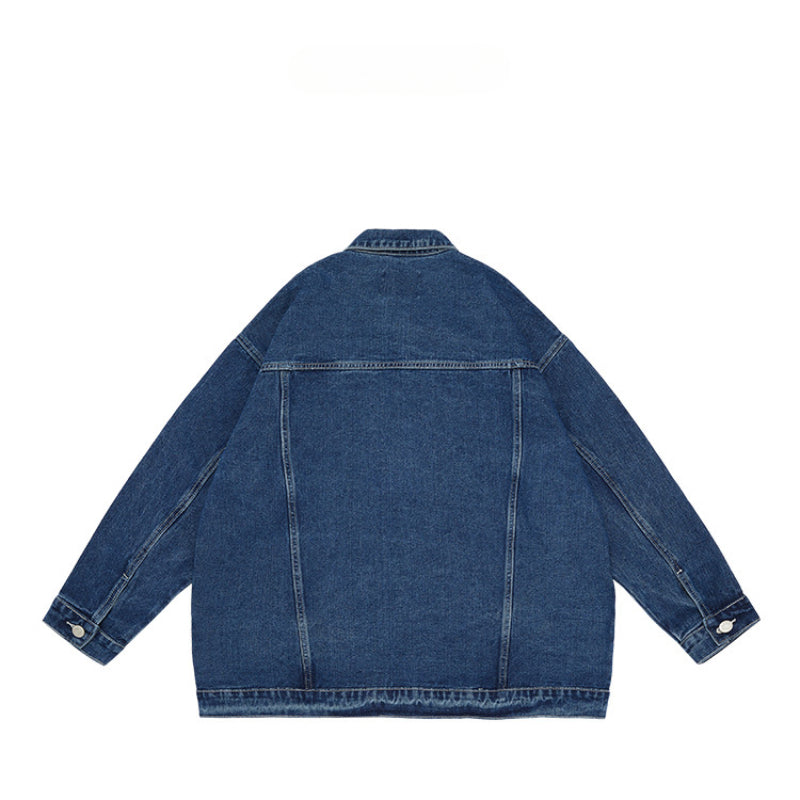 Unisex Jacket Retro Lapels Coat Denim Jacket Loose-Fitting Denim Clothes
