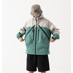 Unisex Jacket Vintage Color Matching Hooded Hooded Jacket Men's Jacket Coat