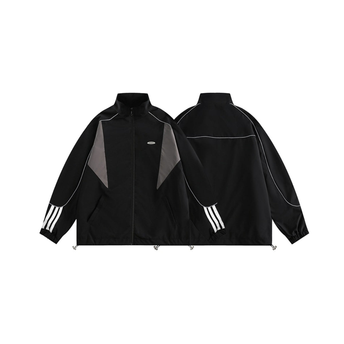Unisex Jacket Vintage Sports Top Stitching Jacket Men and Women Loose Stand Collar Coat