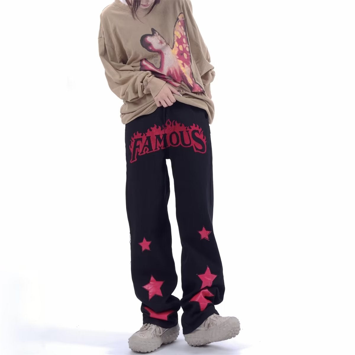 Men Jeans XINGX Paste Cloth Embroidery Jeans Retro Hip Hop Straight Loose Trousers
