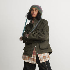 Unisex Jacket Vintage Multi-Pocket Workwear Jacket Top Baggy Coat