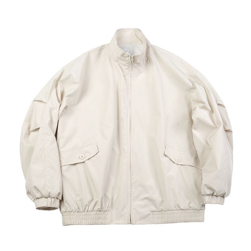 Unisex Jacket Vintage Waterproof Jacket for Men Loose Stand Collar Coat