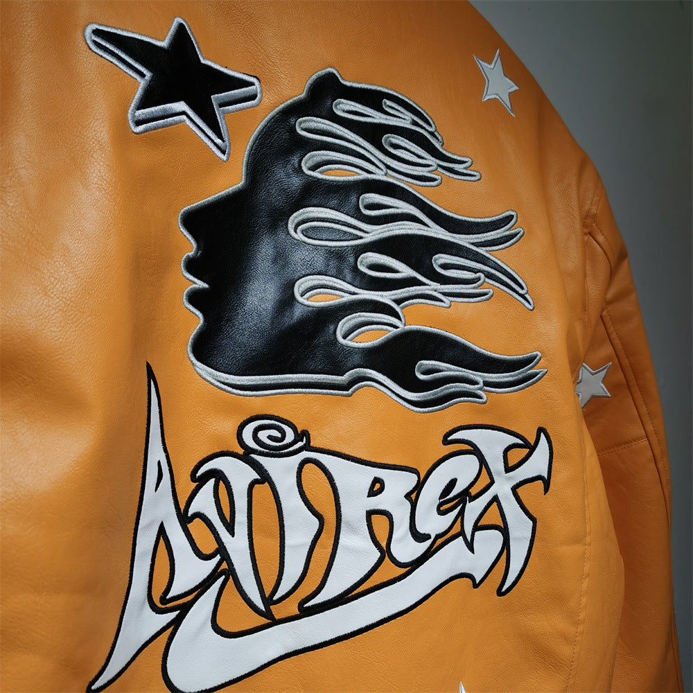 Hellstar Jacket Avirex X Hellstar Leather Jacket Loose Hip Hop