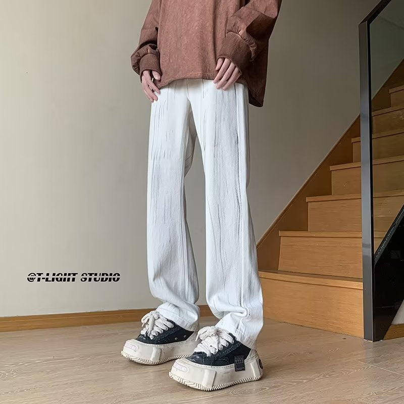 Men Jeans Tie-Dyed Jeans Slim-Fitting Straight Pants