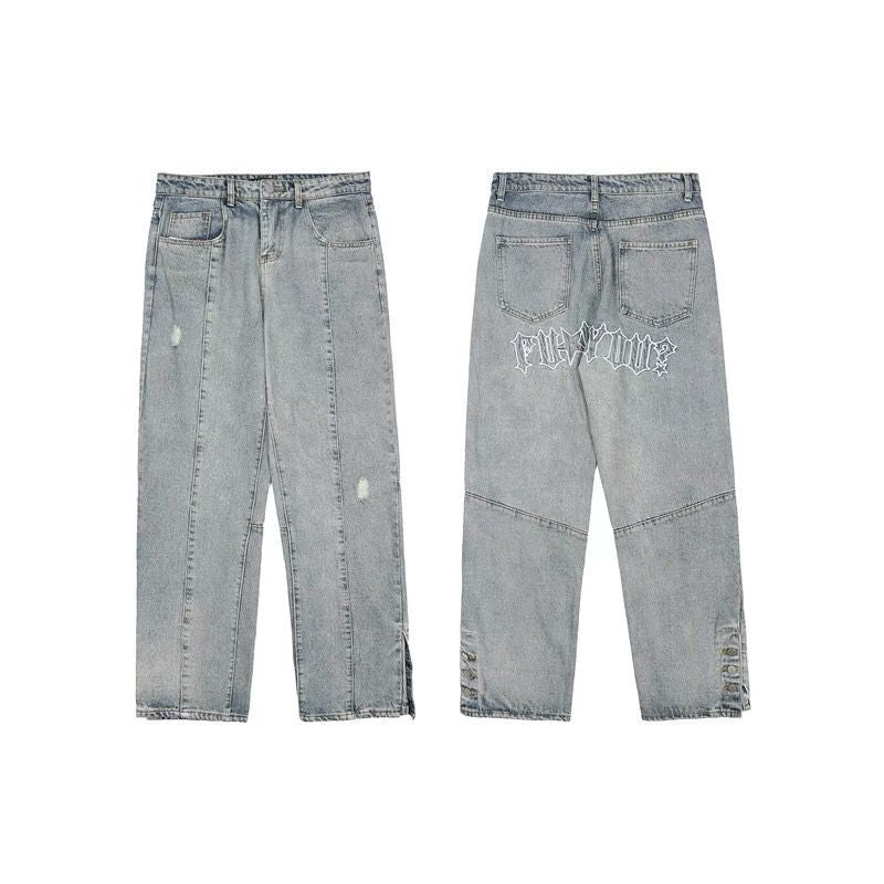 Men Jeans Embroidered Breasted Casual Trousers Loose Hip Hop Jeans