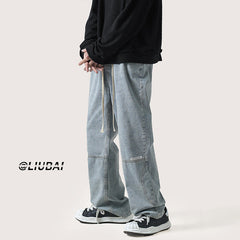 Men Jeans Spring and Autumn Straight Retro Wide-Leg Pants