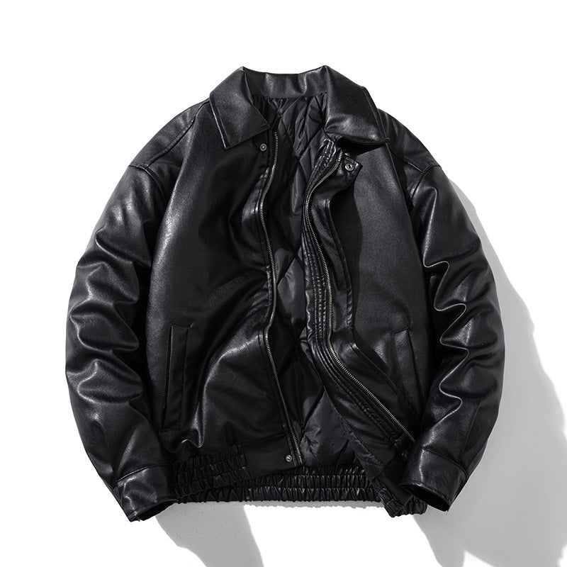 Mens Vintage Jackets Vintage PU Leather Jacket Padded Pilot Bike Leather Jacket