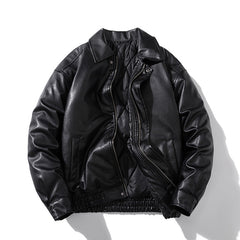 Mens Vintage Jackets Vintage PU Leather Jacket Padded Pilot Bike Leather Jacket