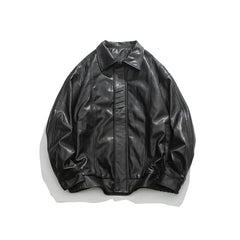 Unisex Jacket Vintage PU Leather Jacket Men's Loose Lapels Faux Leather Jacket