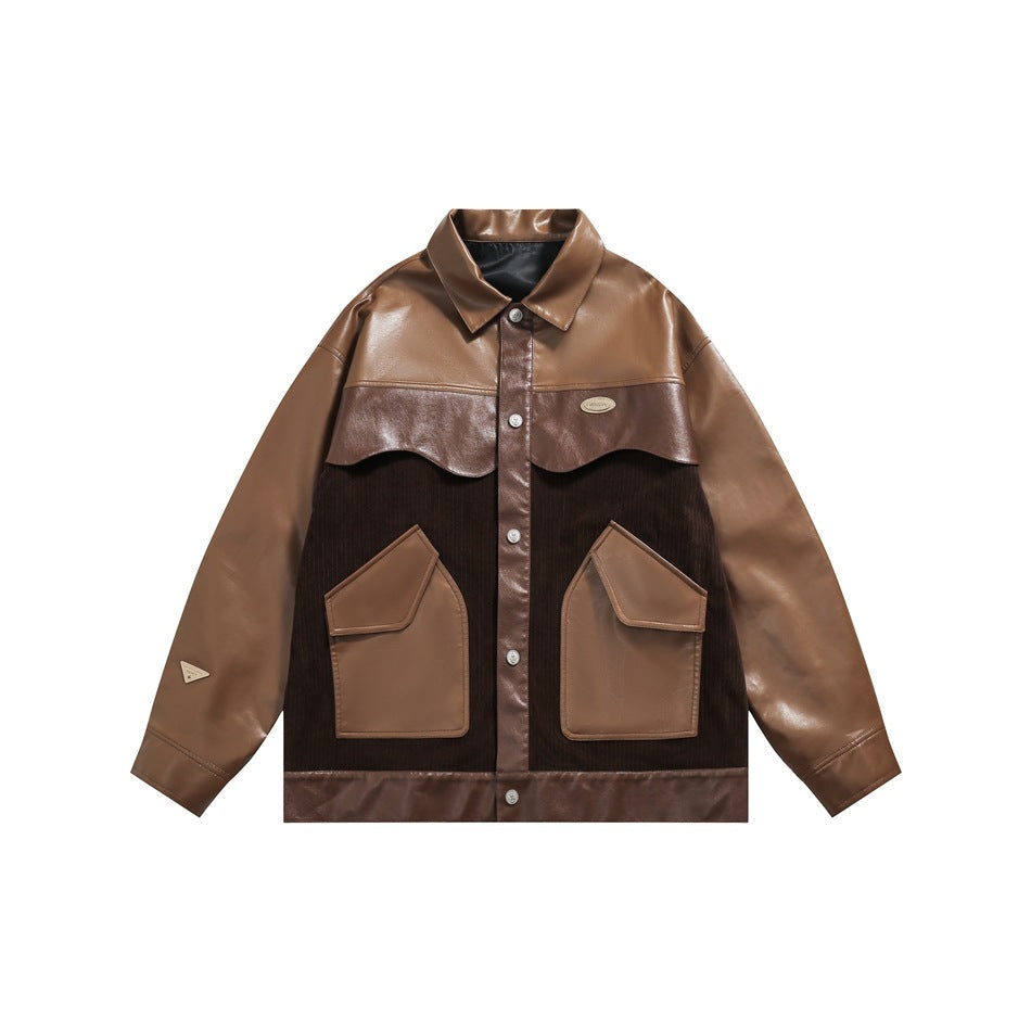 Unisex Jacket Loose Stitching PU Leather Jacket
