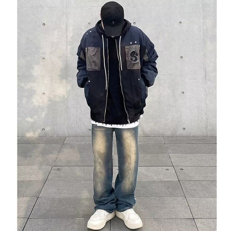 Men Jeans Retro Washed Distressed Loose Straight Jeans