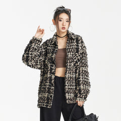 Unisex Jacket Vintage Coat Spring and Autumn Loose Plaid Wool Top