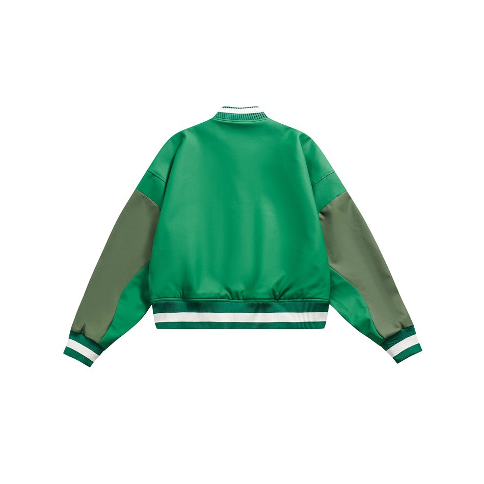 Unisex Jacket Loose Stitching Pu Baseball Jacket Short Motorcycle Jacket