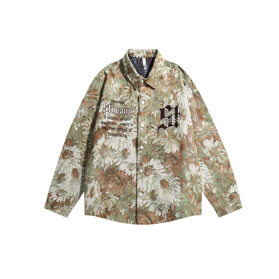 Unisex Jacket Embroidered Jacket Men's Loose Casual Polo Collar Coat