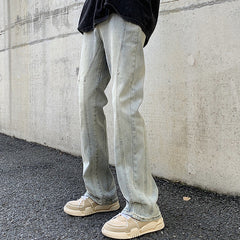 Men Jeans Fall/Winter Slim Stitching Pants Loose Straight Casual Trousers