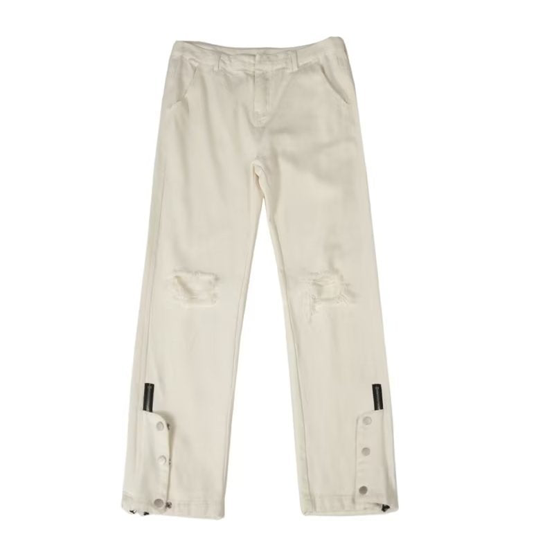Men Jeans Black Ripped Jeans Spring and Autumn Zipper Straight-Leg Pants