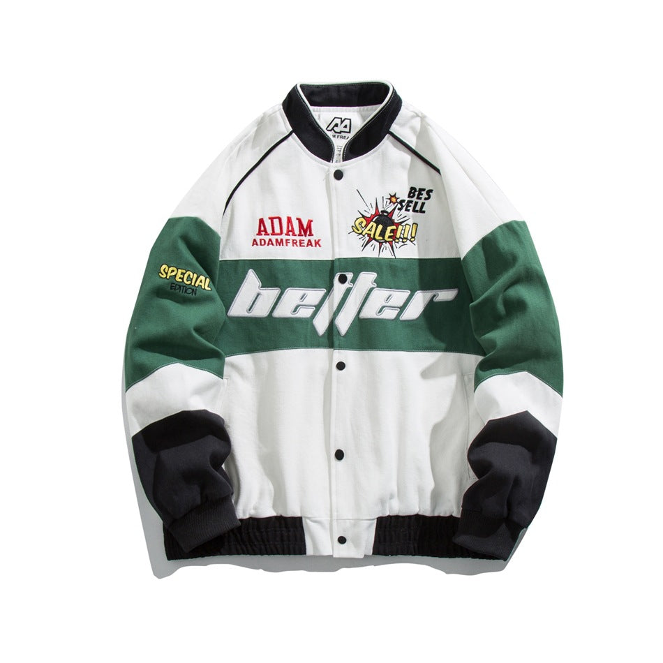 Unisex Jacket Vintage Stand Collar Jacket Loose Embroidered Baseball Jacket