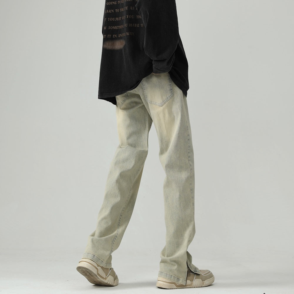Men Jeans Retro Washed Worn Jeans