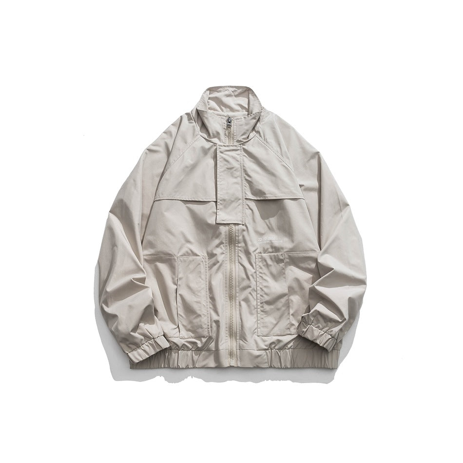 Unisex Jacket Stand Collar Workwear Jacket Loose Casual Jacket