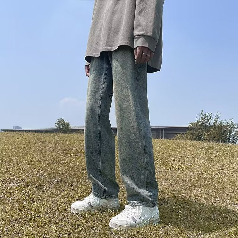 Men Jeans Embroidered Jeans Men's Slim Fit Casual Straight Pants