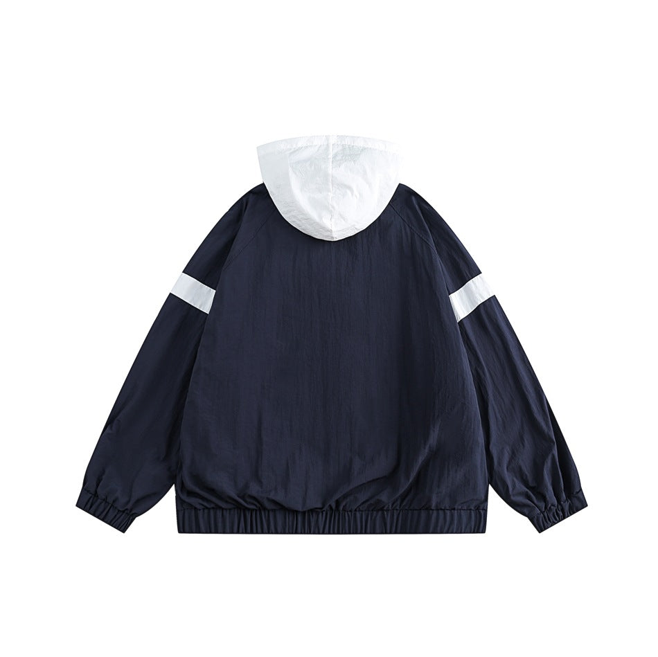 Unisex Jacket Retro Loose Exercise Hooded Coat Men's and Women's Stand Collar Jacket Top