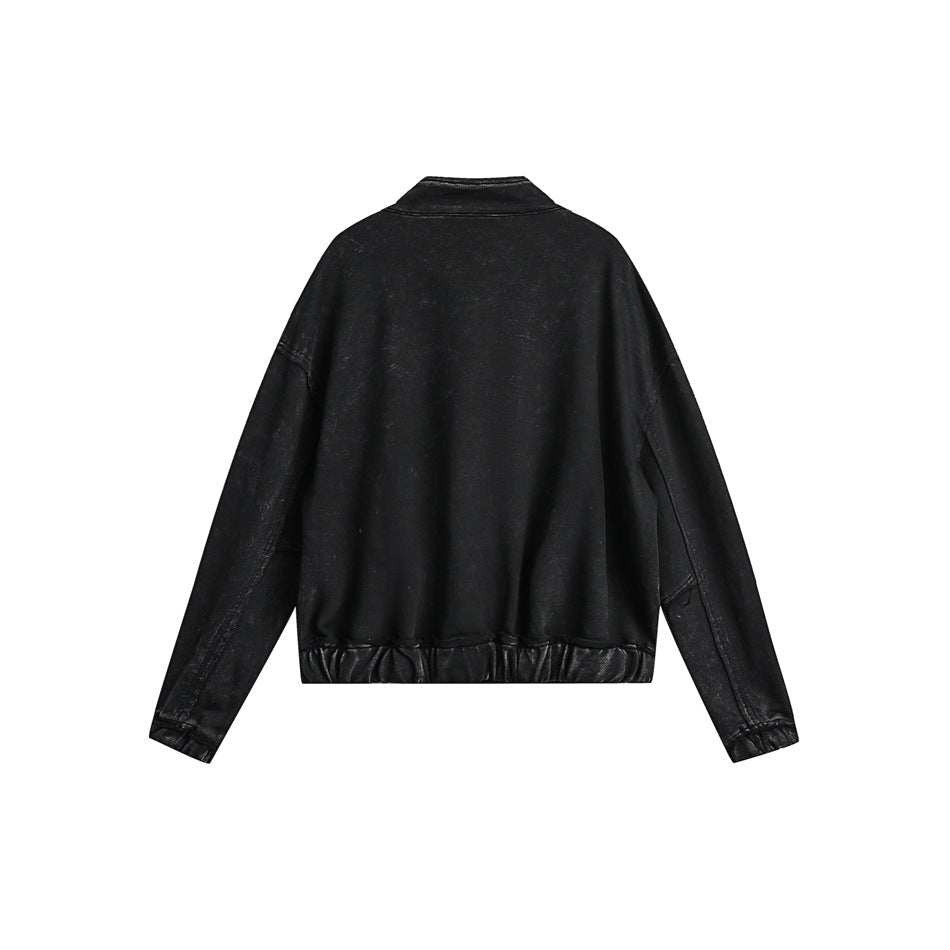 Unisex Jacket Retro Washed Distressed Stand Collar Jacket