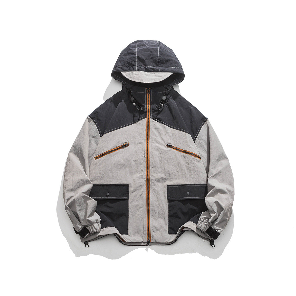 Unisex Jacket Retro Style Colorblock Hood Jacket Coat Loose Shell Jacket