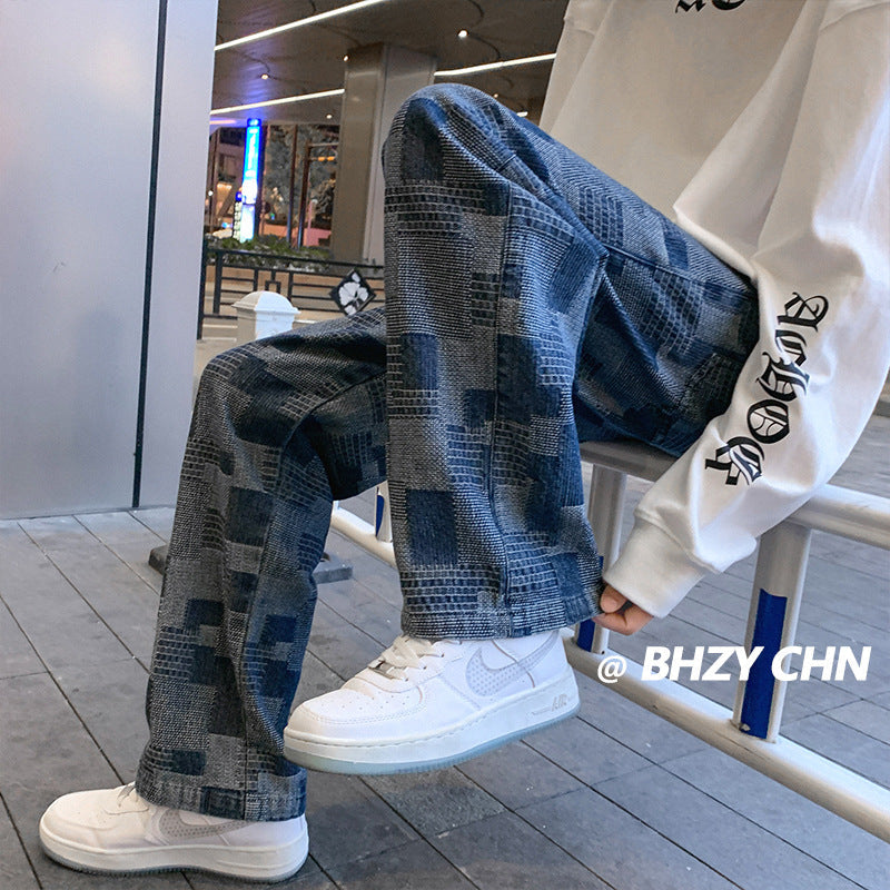 Men Jeans Spring and Autumn Loose Wide-Leg Pants Straight-Leg Pants