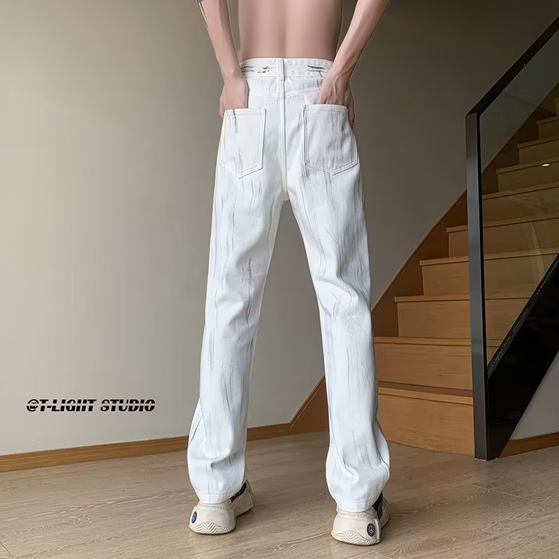 Men Jeans Summer Casual Trousers Straight Loose Wide Leg Pants
