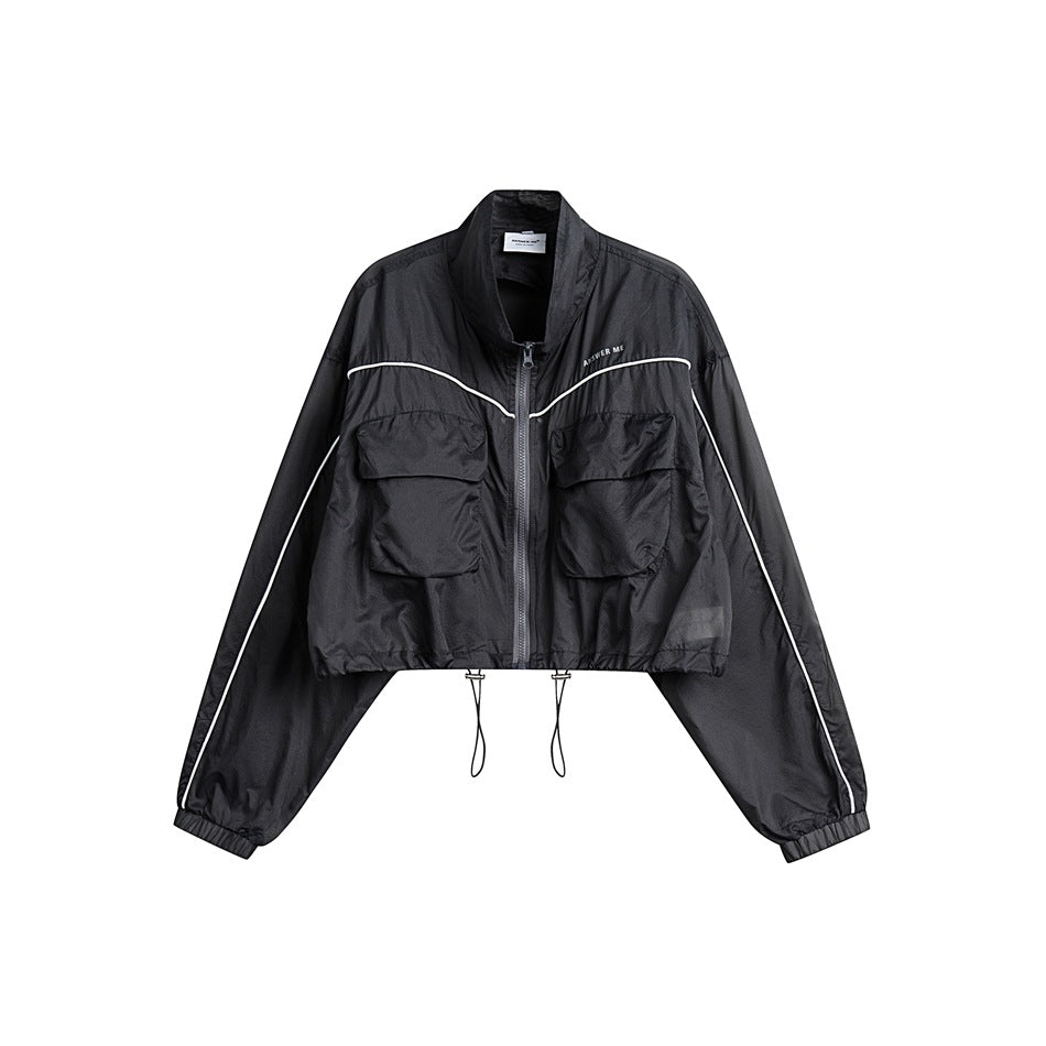 Unisex Jacket Stand Collar Jacket Sun Protection Top Women's Short Sports Jacket