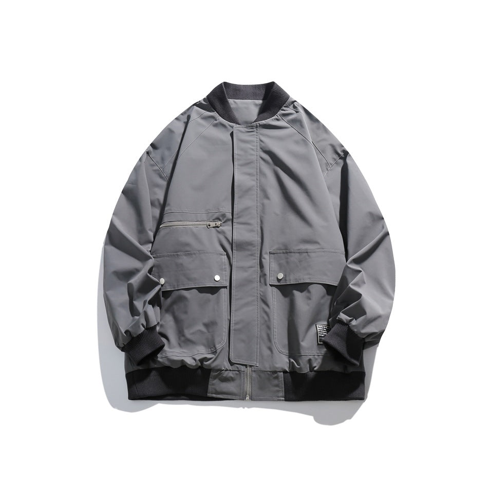 Unisex Jacket Loose Pockets Decorative Baseball Collar Jacket