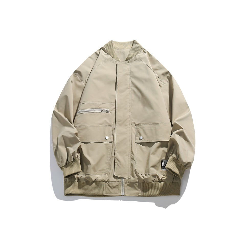Unisex Jacket Loose Pockets Decorative Baseball Collar Jacket