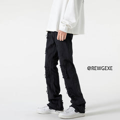 Men Jeans Ripped Straight Jeans Fall/Winter plus Size Slim Fit Trousers