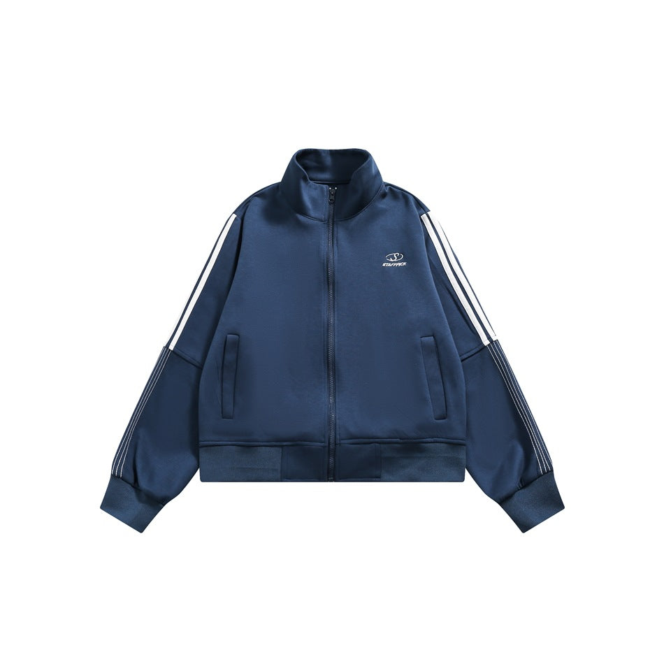 Unisex Jacket Vintage Jacket Loose Short Stand Collar Sports Jacket