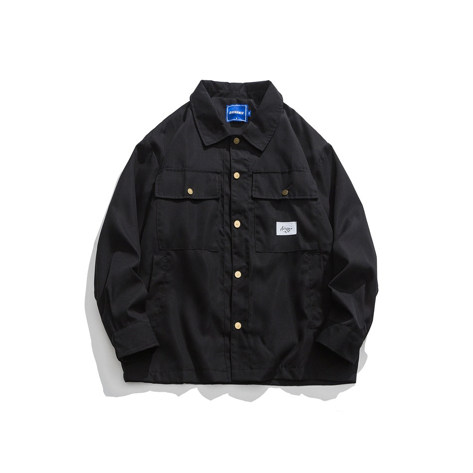 Unisex Jacket Vintage Coat Loose Casual Polo Collar Workwear Jacket