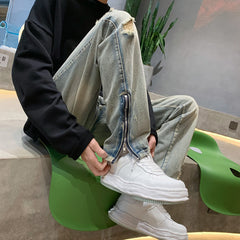 Men Jeans Ripped Jeans Summer Zipper Pants