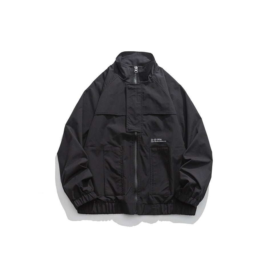 Unisex Jacket Stand Collar Workwear Jacket Loose Casual Jacket