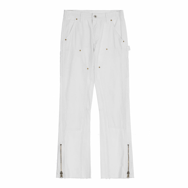 Men Jeans Casual Pants Zipper Cargo Pants Straight Bootleg Pants