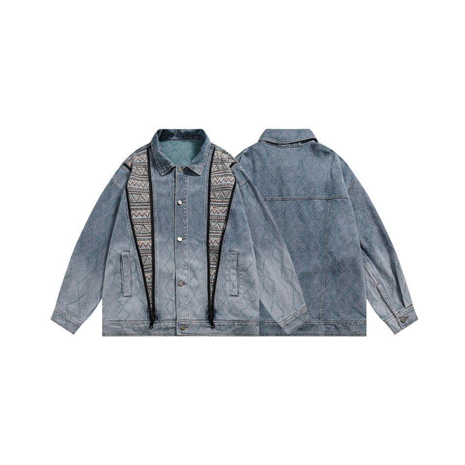 Unisex Jacket Vintage Denim Jacket Loose Lapels Denim Coat