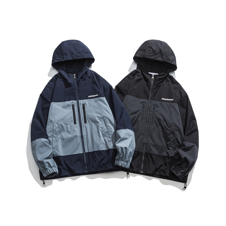 Unisex Jacket Retro Patchwork Contrast Color Shell Jacket Baggy Casual Jacket