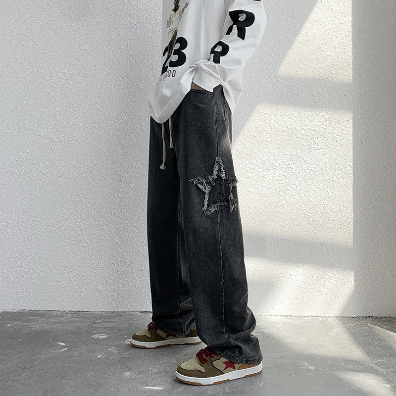 Men Jeans Retro Washed Casual Trousers