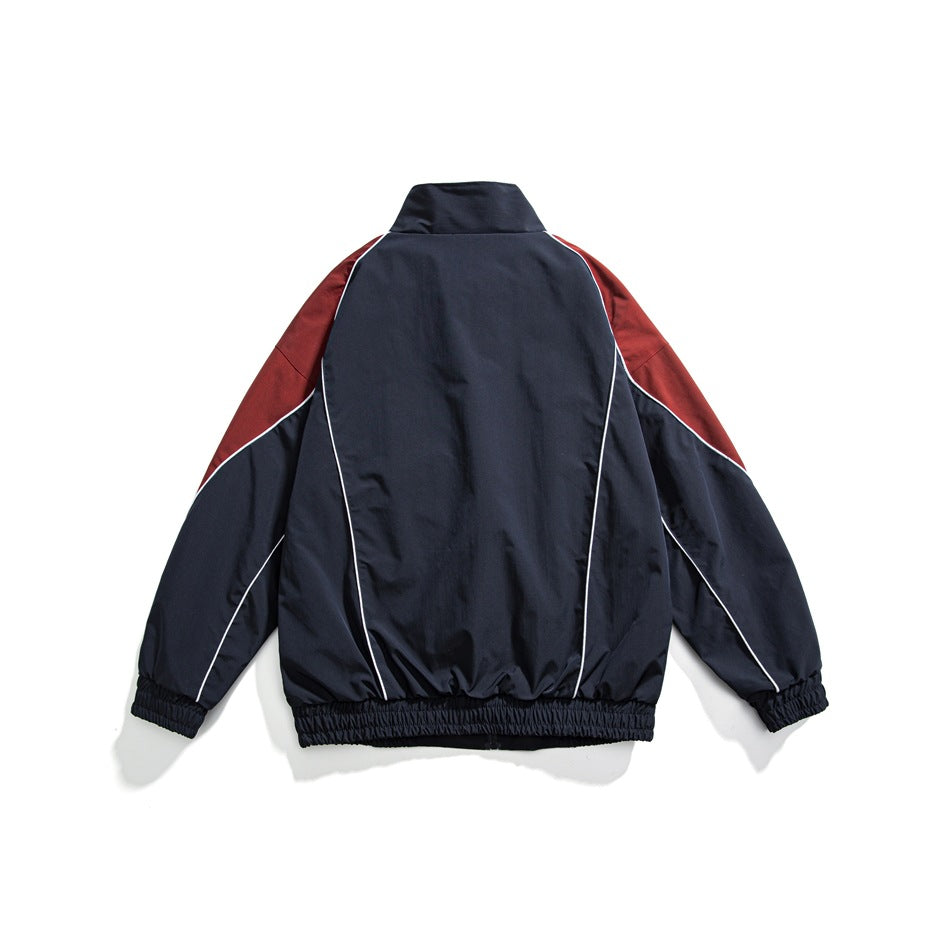 Unisex Jacket Vintage Sports Stand Collar Jacket Loose Spring and Autumn Coat