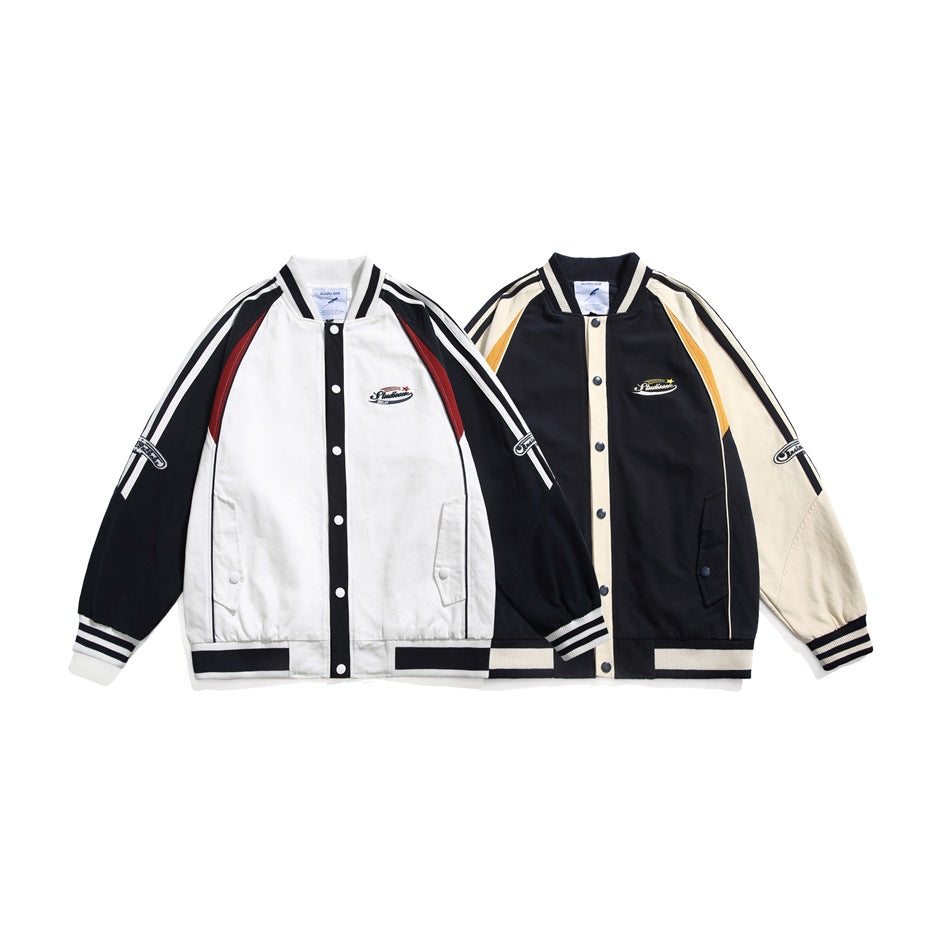 Unisex Jacket Vintage Baseball Collar Jacket Men and Women Loose Spring and Autumn Coat