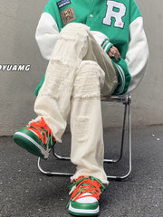 Men Jeans Ripped White Jeans Straight Slim-Fit Pants