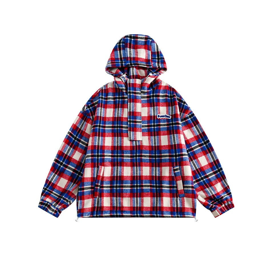 Unisex Jacket Vintage Casual Jacket Men's and Women's Hoodie Plaid Coat